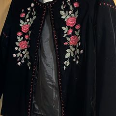 Casaco Jaqueta P Bordado Transparente Flores Preto Forever 21