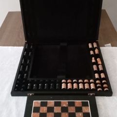 Jogo de xadrez e dama, tabuleiro em pedra sabão 88671