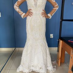 Vestido de Noiva Sereia Manga Longa Todo Bordado, Roupa de Casamento  Feminina Cinderela Noivas Usado 73046914