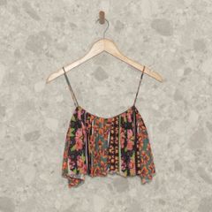 Cropped Pink Mandala Boho Floral Branco Estampado