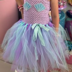 Vestido Infantil Sereia Escanas Ariel Fundo do Mar Temático
