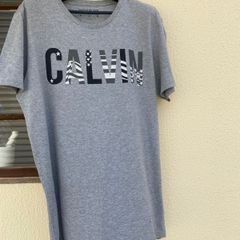 Camiseta Manga Curta Calvin Klein Cinza Algodão Masculina Tamanho