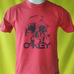 Oakley Camiseta masculina com caveira dispersa, Ferro vermelho, M