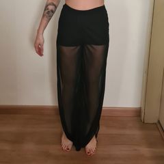 Calça pantalona de sales voal