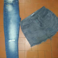 Calça Wide Leg Jeans com Barra Larga e Fenda Azul