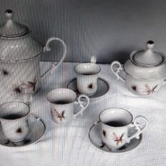 Conjunto Louça Antiga Porcelana / Jogo de Chá / Bule / Cremeira / Xícaras/  Açucareiro - Escorrega o Preço