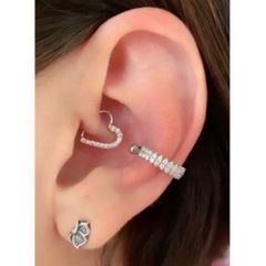 Piercing Daith Coração Liso com Zircônia Prata 925 Direito