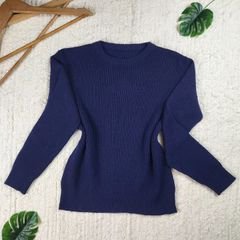 Blusa Tricot Azul Marinho Ombro de Fora Italiana