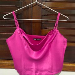 C&A top corset cropped acetinado pink 