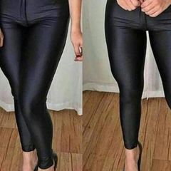 Calça Disco Pants Cirrê Preta Encorpada Cintura Alta.