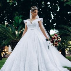 Vestido de noiva midi Jéssica, em renda com gola alta - Off White - Vestidos  de festa e casamento civil