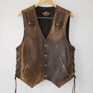 colete vintage leather marrom harley davidson
