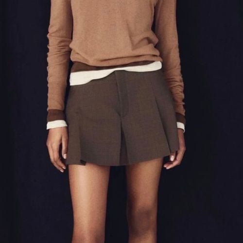 short saia zara cintura media detalhes de prega na frente cor marrom novo com etiqueta 134023800?action_source=64649&ref=home_home&rsp=1&rspix=1