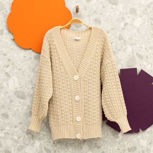 cardigan trico bege seiki 98792779