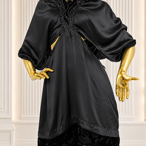 Vestido Seda Com Renda Preto