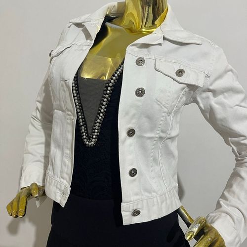 Jaqueta Jeans Branca Classica Meia Estacao