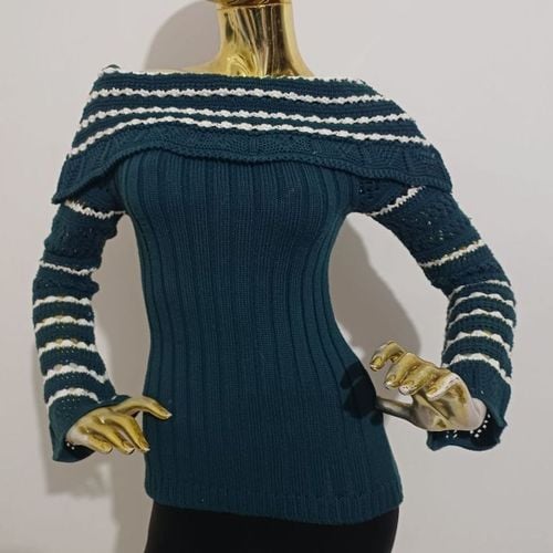 Blusa De Frio Feminina Ombro A Ombro Verde
