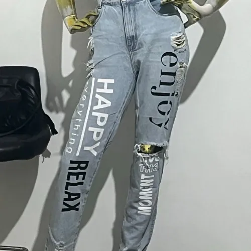 Calça Jeans Feminina Estilo Mom Estampada