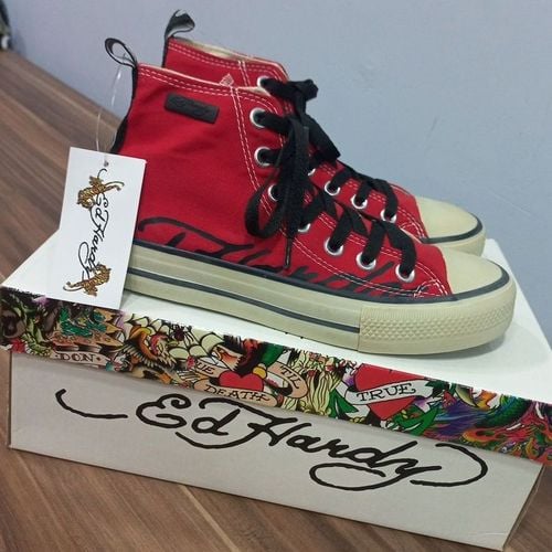 tenis ed hardy ink tattoo vermelho cano alto estilo all star marca importada tamanho 37 139522005?action_source=72701&ref=home_home&rsp=1&rspix=1