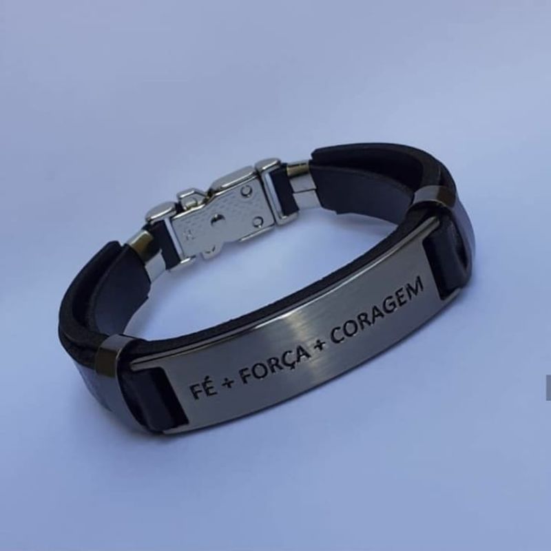 Pulseira Bracelete Ajustável Masculina em Couro Preto Fé Pronta Entrega |  Relógio Masculino Cj Modas Nunca Usado 68890843 | enjoei