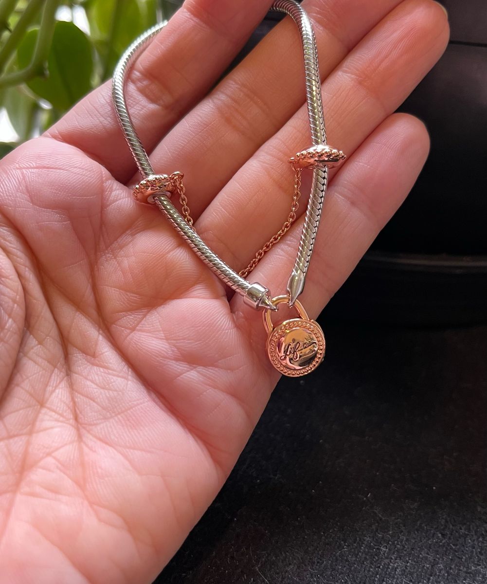 Pulseira Life By Vivara Prata Cadeado Redondo com Corrente de Segurança ...
