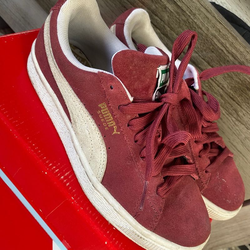 burgundy pumas suede