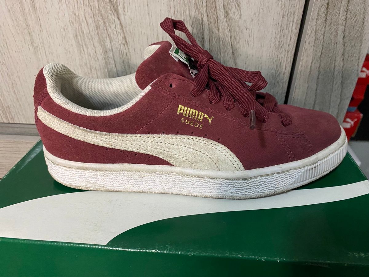 burgundy pumas suede