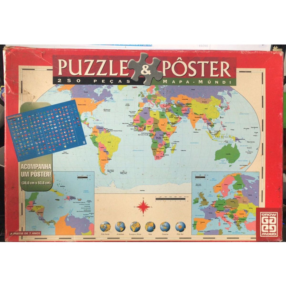 Puzzle Mapa Múndi 250 Peças Grow Não Acompanha O Pôster Jogo De Tabuleiro Usado 7333