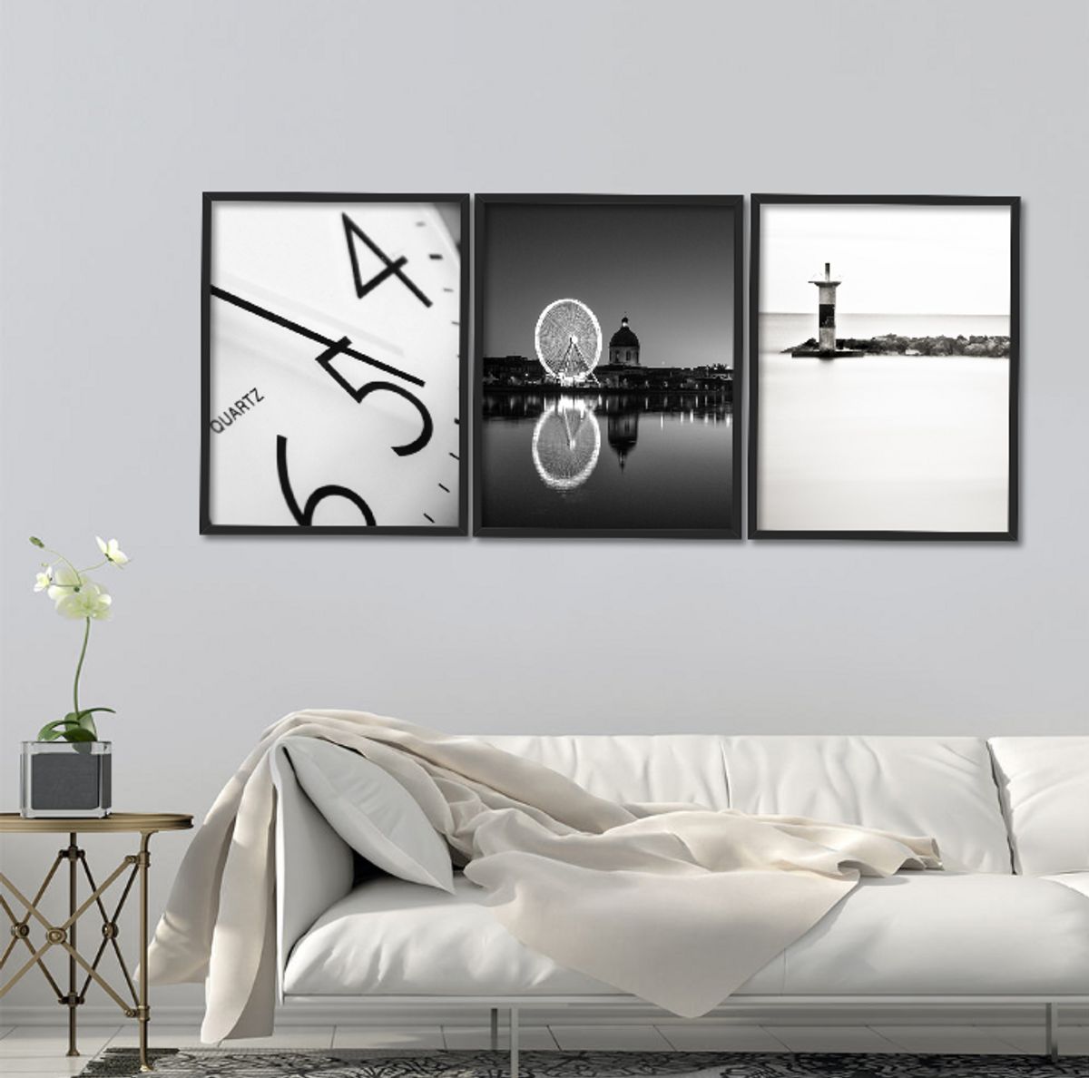 quadro decorativo para escritorio e recpção moldura 3 peças - decoração udinese quadros
