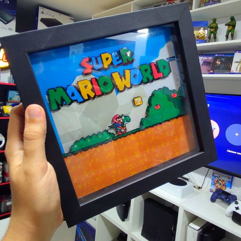 Oficina de quadros - Quadro diorama Mario bros 3D Peça única