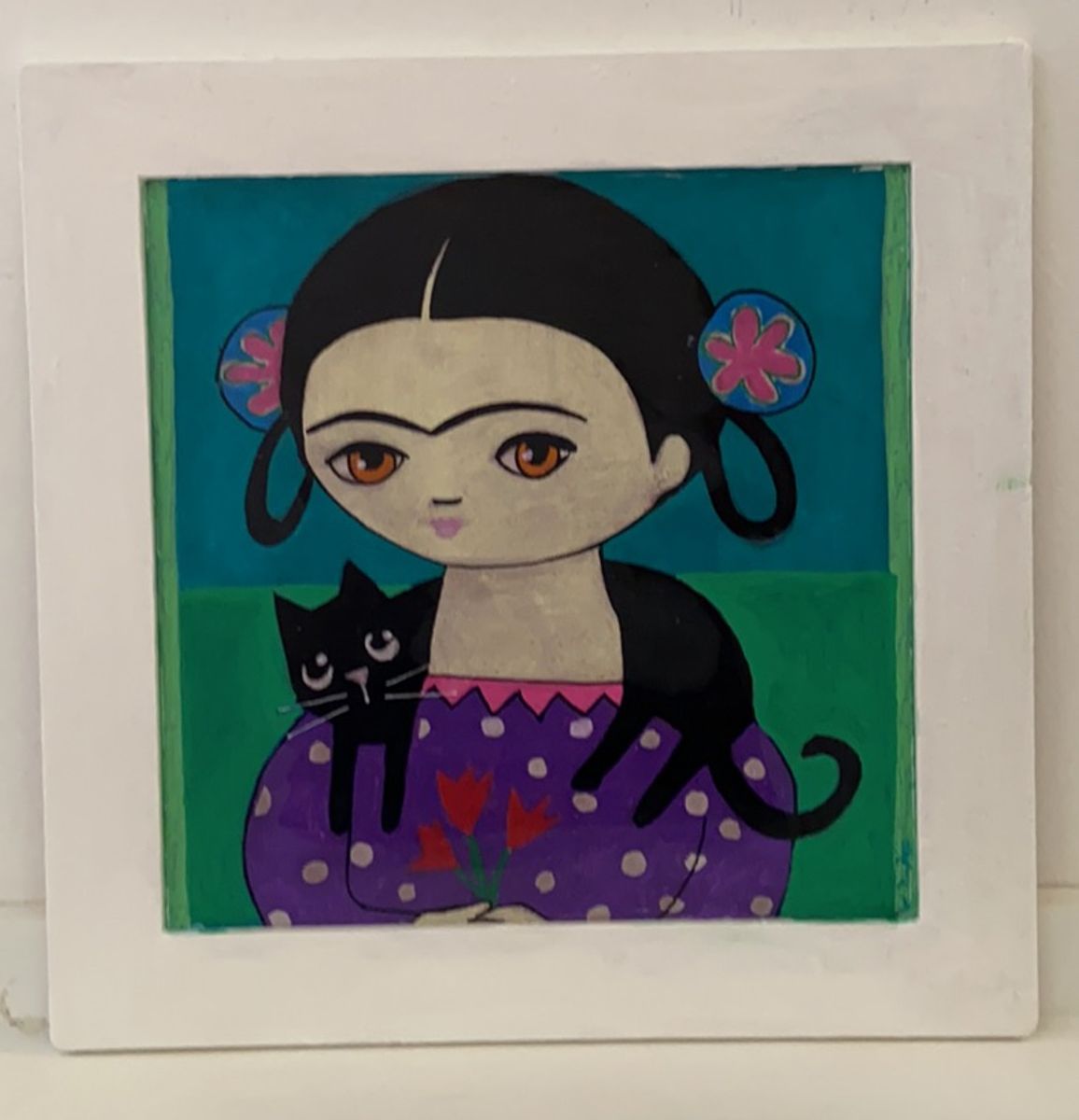 Quadro Frida Kahlo e Seu Gato Alfredo Item de Decoração Gato No Cio