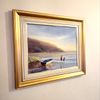 quadro pintura óleo praia casal barco litoral moldura madeira ouro envelhecido decoração prata - quadros & telas decorativas óleo em tela 70x60cm
