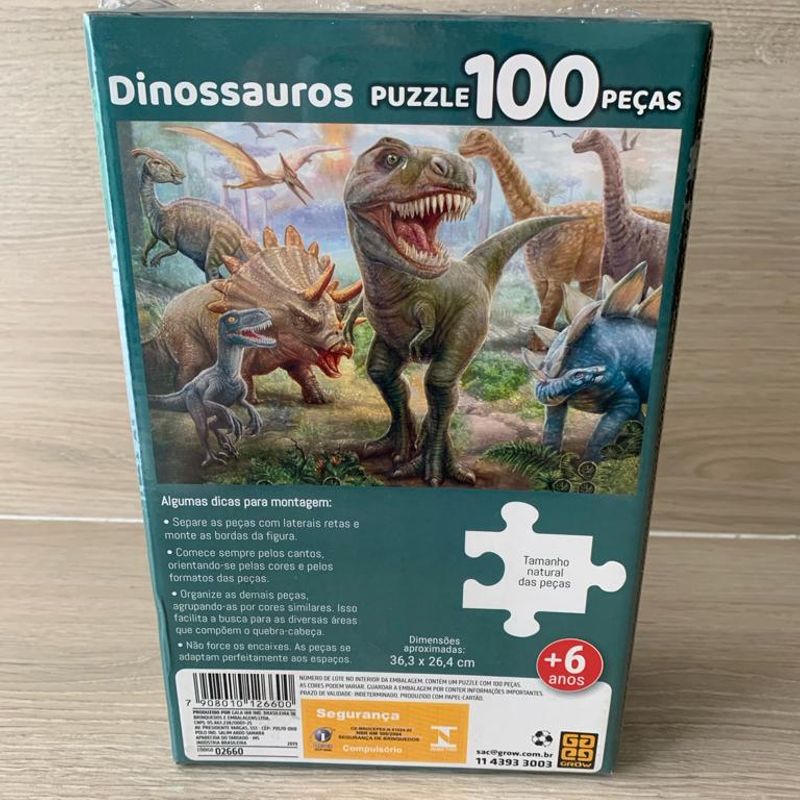 Jogo Quebra Cabeça Infantil Dinossauros 100 Peças Menino Grow 2660