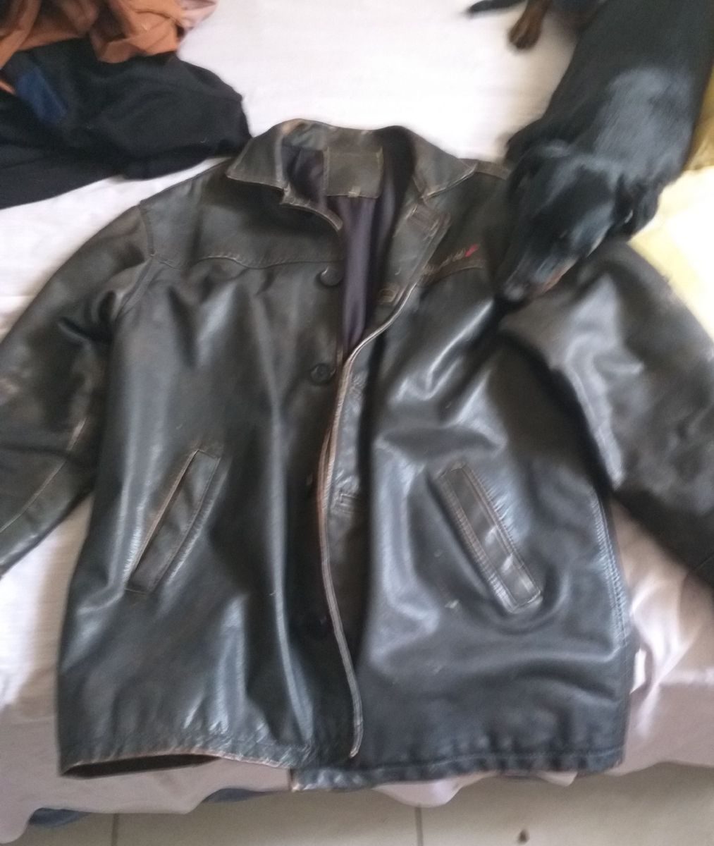 jaqueta de couro ellus masculina motoqueiro