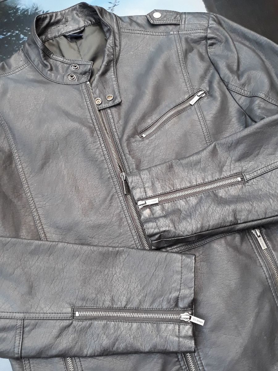 jaqueta de couro com capuz hering