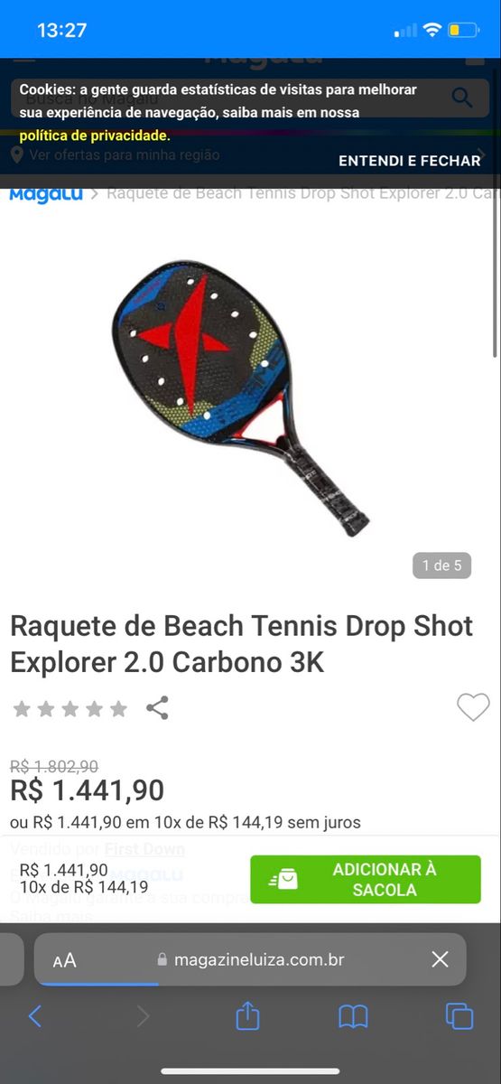 Raquete de Beach Tennis Roupa Esportiva Masculino Dropshot Usado