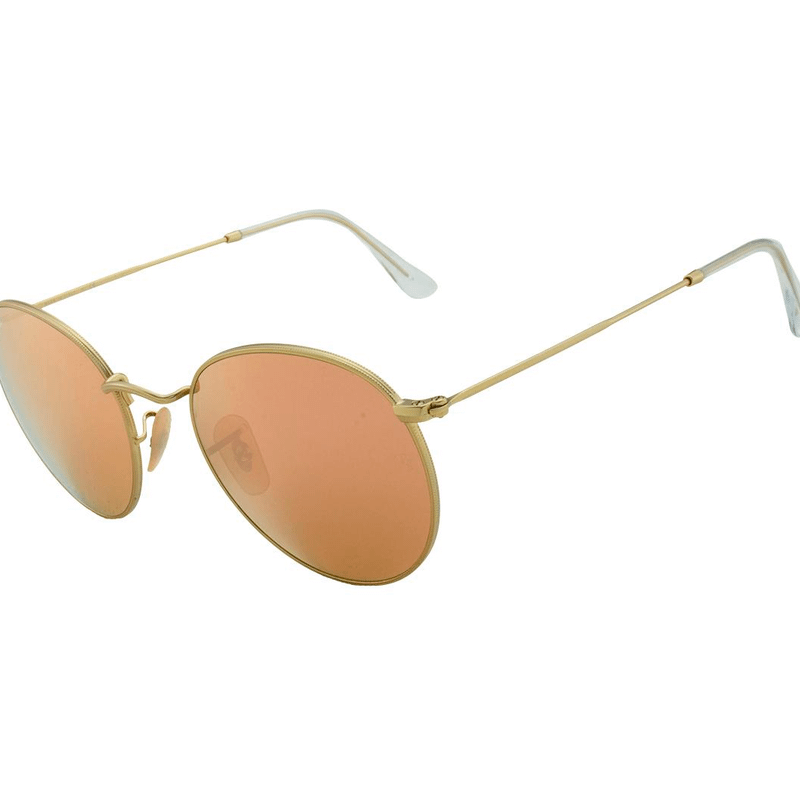 Óculos Ray-Ban Round RB3447 metal dourado lente espelhada rosê