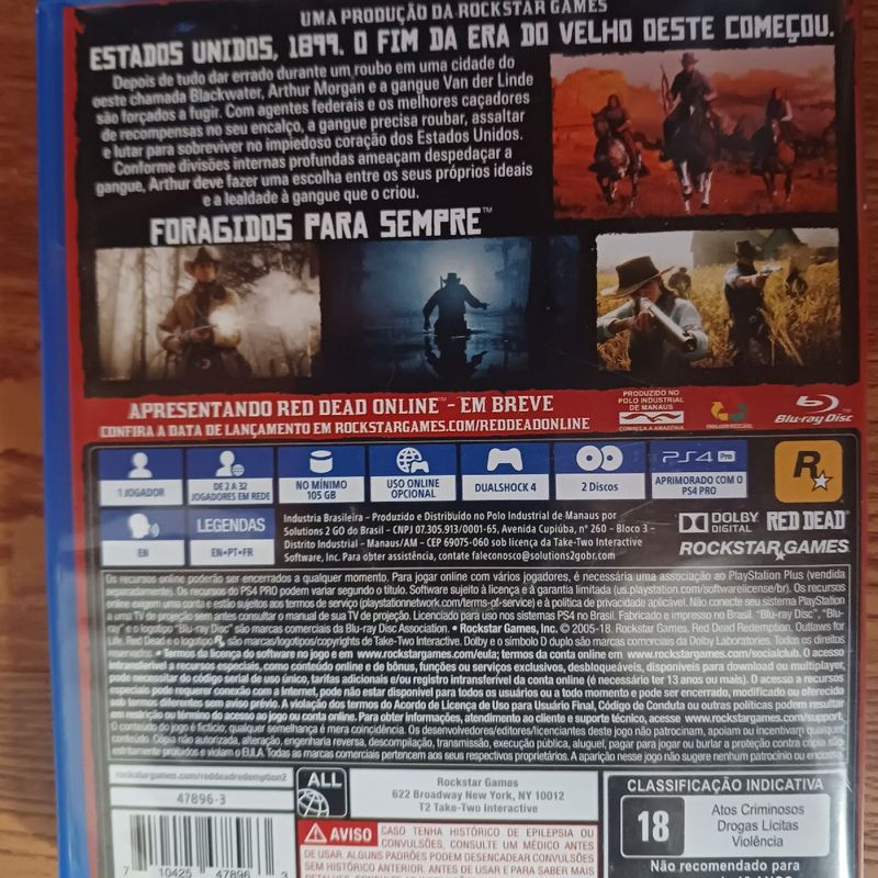 Jogo Red Dead Redemption 2 para Ps4, Jogo de Videogame Ps4 Nunca Usado  72385583