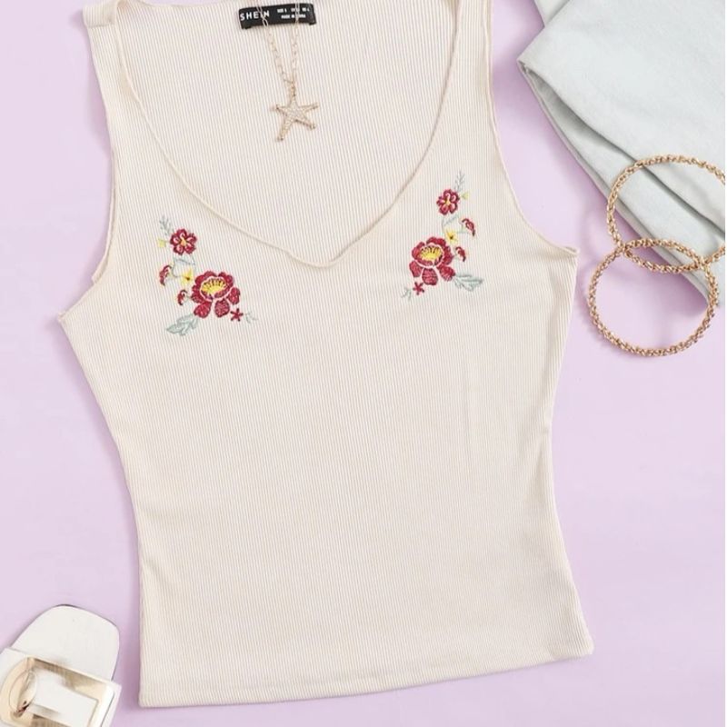 Regata com Flores Bordadas Blusa Feminina Shein Usado 81287751 enjoei