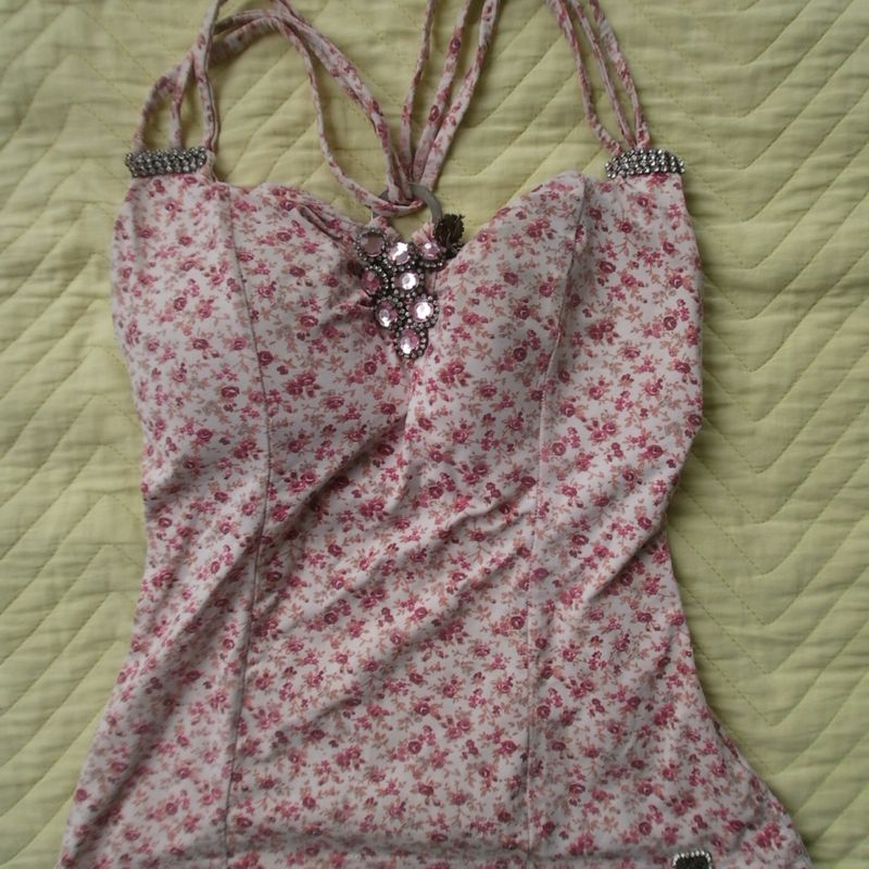 Regata Feminina Alcinha Bojo Floral Rosa Tam M Vitrine Chic