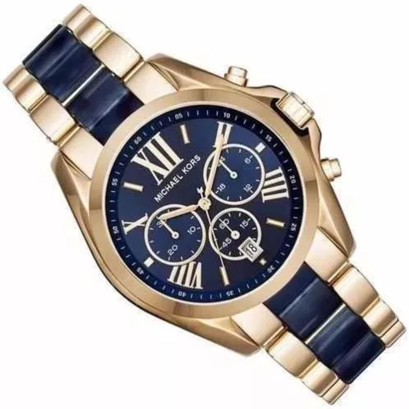 Relogio Aj3613 Michael Kors Mk6268 Dourado Azul Caixa e Manual