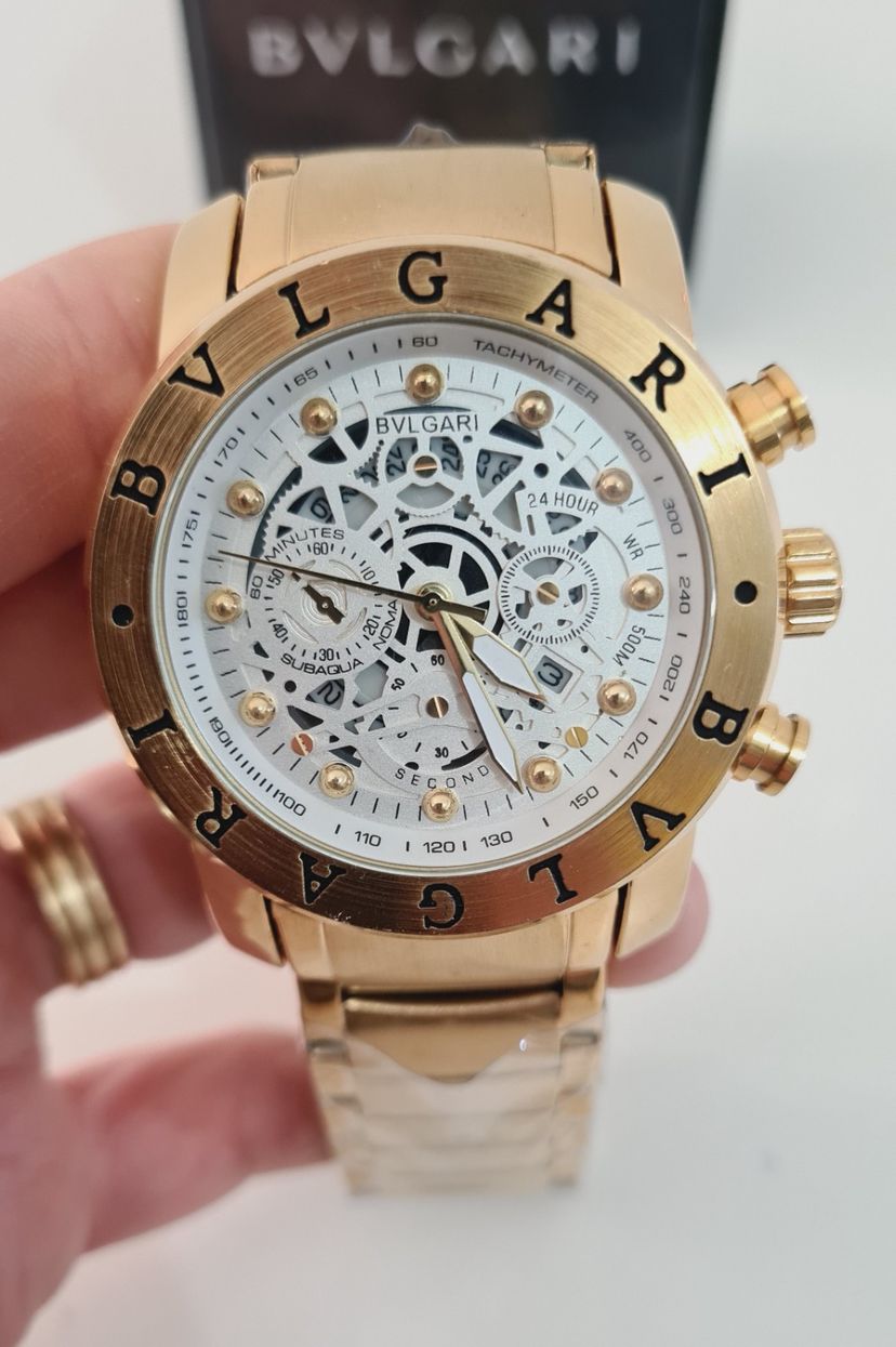 Rel Gio Masculino Bvlgari Skeleton Dourado E Branco Anal Gico De Luxo Rel Gio Masculino