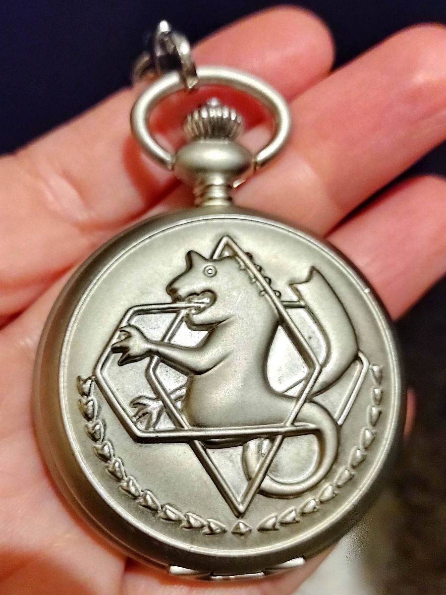 Montre De Poche Edward Elric Fullmetal Alchemist - Métal Gris Foncé, Chaîne 36 Cm | Accessoire Cosplay Collection