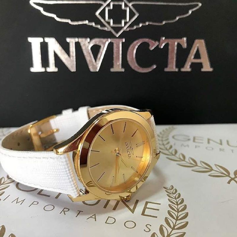 Relogio Invicta Original Angel 15149 Banho de Ouro 18k Pulseira Couro Branco Relogio Feminino Invicta Nunca Usado 32117312 enjoei