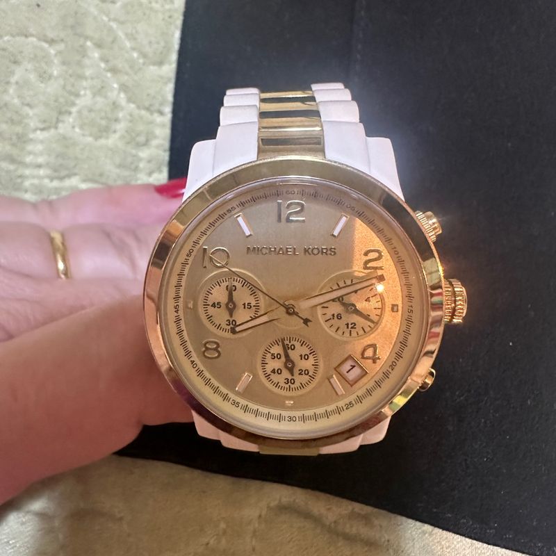 Relogio michael kors feminino branco store e dourado