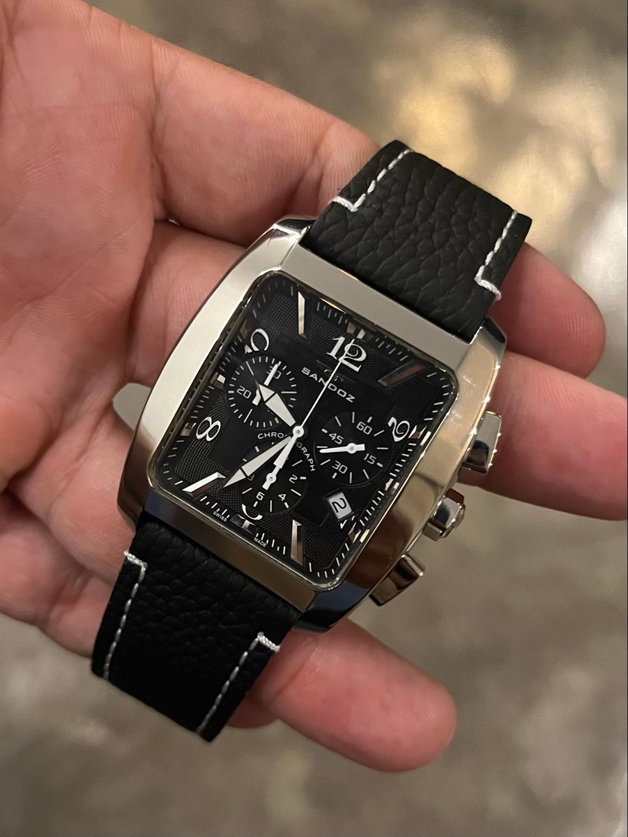 Montre Bracelet Sandoz Chrono Crystal Saphir Mouvement Suisse - Occasion, Chronographe Quartz
