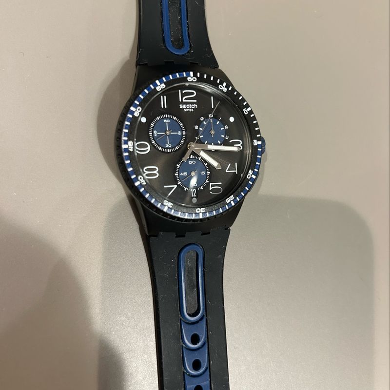 Relogio Swatch Sr936 Sw Preto e Azul Classico Moderno Relogio Masculino Swatch Usado 84092921 enjoei
