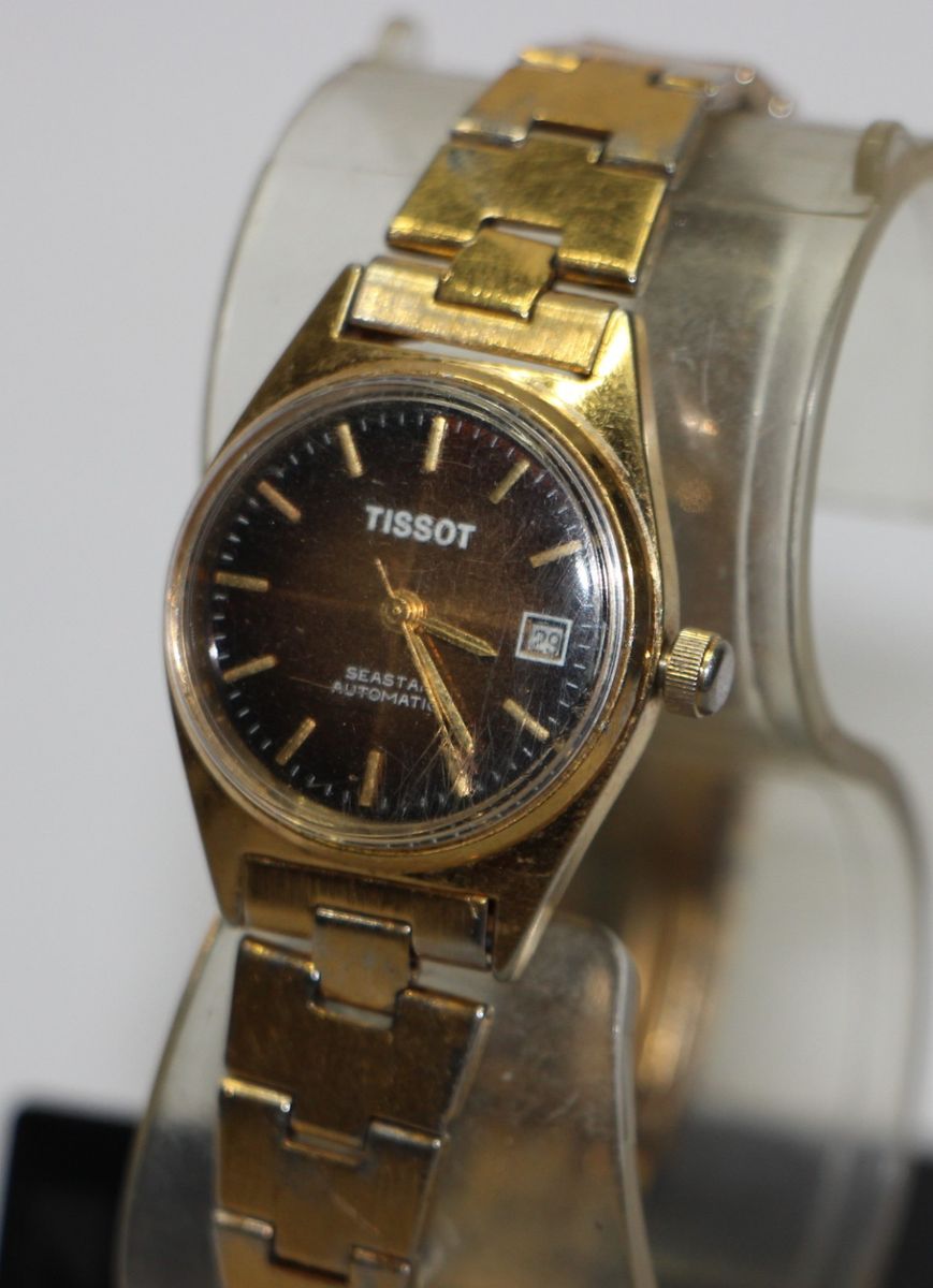 Relogio Tissot Feminino Seastar Automatic Plaquet Dourado Antigo