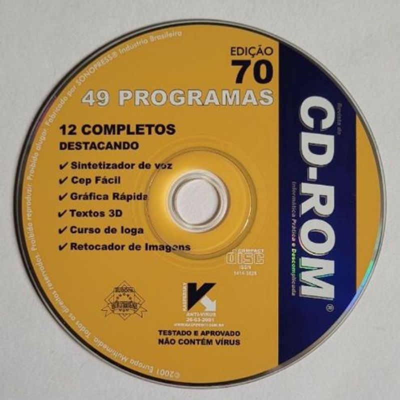 Revista Cdrom Nº 70 +Disco 13 Progs Completos + 27 Freware +