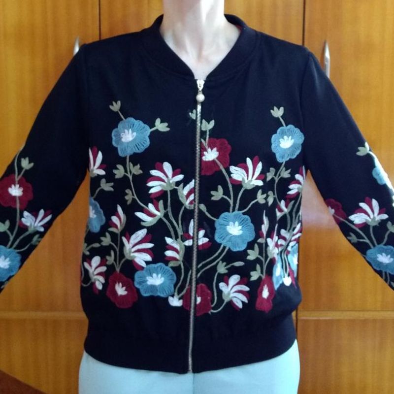 Casaco Jaqueta Bomber Estampada Sarja Jaqueta Bomber Estampada